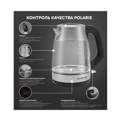 Чайник электрический Polaris PWK-1527СGL 1.7 л, 2100вт, стальной