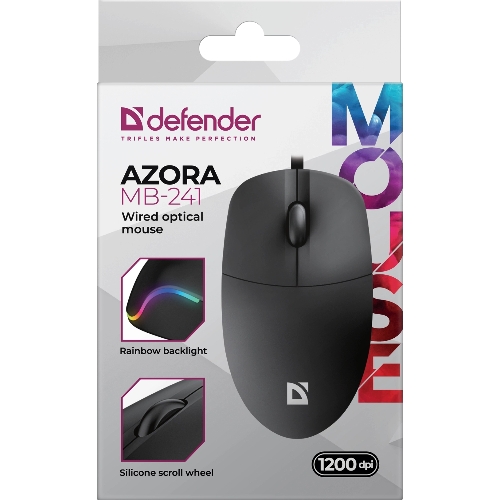 Мышь проводная Defender Azora MB-241 черный, 1200 dpi, USB, кнопки - 3