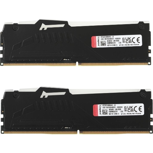 Оперативная память Kingston Fury Beast, DDR5, 32GB (2x16GB), 5200MHz, CL40, DIMM, с радиаторами, RGB, черный