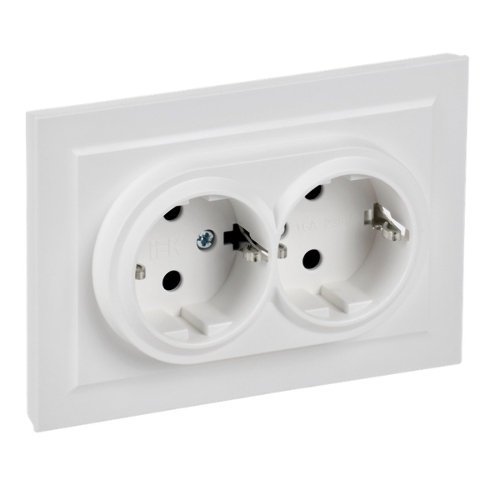 Розетка 2-м IEK BR-R24-16-K91-F СП BRITE РСш12-3-БрАБ 16А в сборе с заземл. защ. шторки арктич. бел.