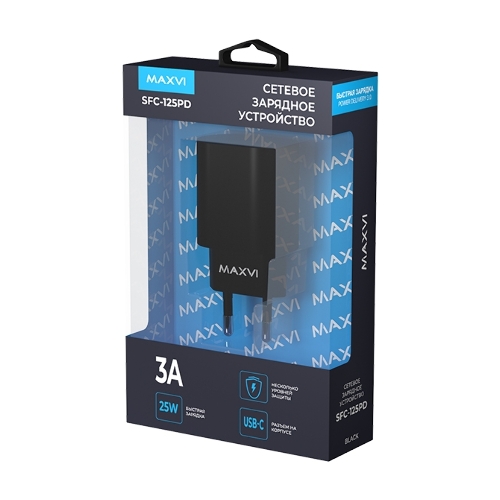 Сетевое зарядное устройство Maxvi SFC-125PD Type-C 3А 25W PD QC3.0 черный