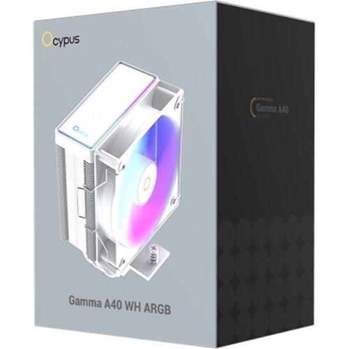 Кулер для процессора Ocypus Gaммa A40 WH ARGB Digital, 100мм ARGB FAN, Top Display Panel, 4 HEAT PIPES, 4-PIN PWM, 600-2400 RPM, 29.5DBA, HYDRO BEARING, LGA115X/1200/1700/18XX, AM4/AM5