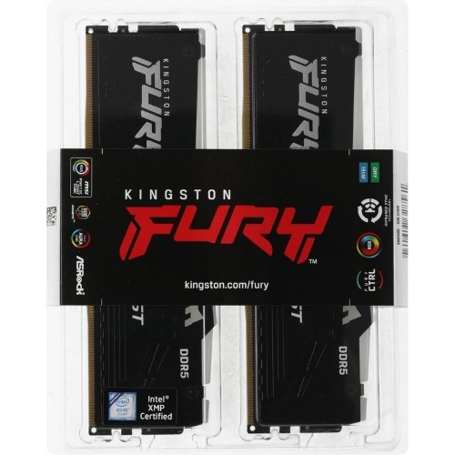 Оперативная память Kingston Fury Beast, DDR5, 32GB (2x16GB), 5200MHz, CL40, DIMM, с радиаторами, RGB, черный
