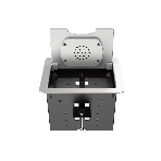 Прямоугольный металлический корпус Wize Pro WRTS-06BOXQI-S для модульной системы врезного лючка в стол с откидывающейся крышкой,до 6 модулей-вставок, беспроводная зарядка 10Вт для моб. устройств на крышке, преустановленная рамка,серебр
