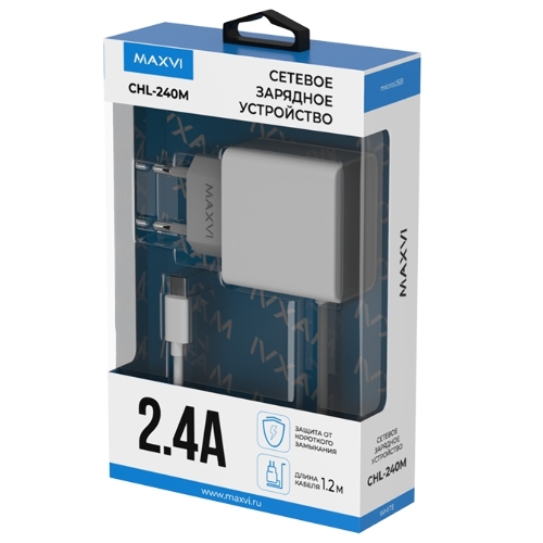 Сетевое зарядное устройство Maxvi CHL-240M 2.4A, with microUSB cable, белый