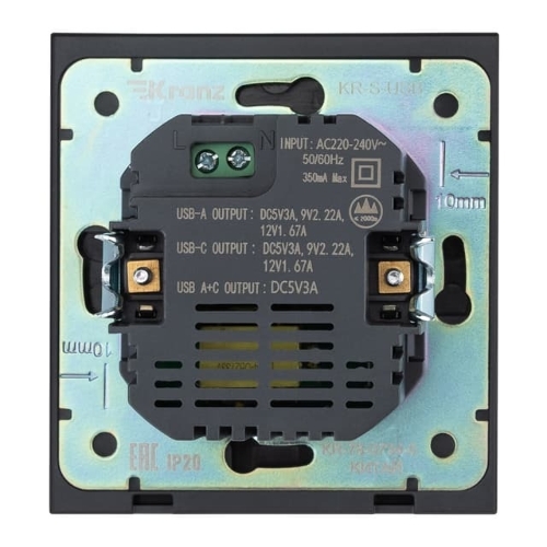 Розетка Kranz STRONG USB-A+Type-C 3А с функцией быстрой зарядки антрацит