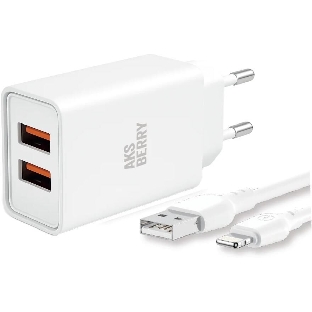 Зарядное устройство Aksberry T38 2 USB 2.4A + Lightning, белый