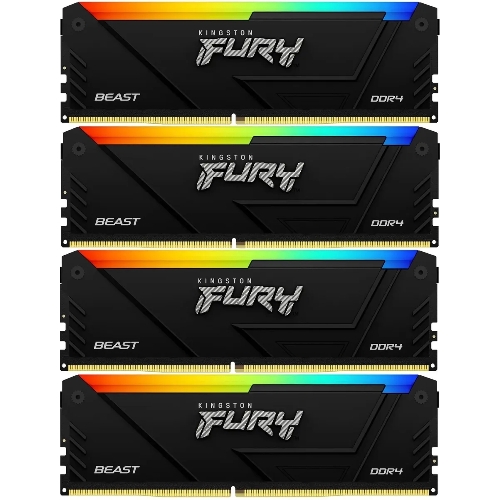 Оперативная память Kingston Fury Beast, DDR4, 32GB (4x8GB), 3200MHz, CL16, DIMM, с радиатором, RGB, черный