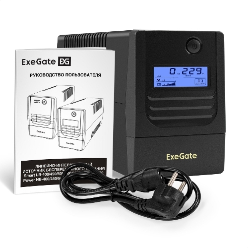 Источник бесперебойного питания ExeGate Smart LB-800.LCD.AVR.4C13 (800VA/480W, LCD, AVR, 4*C13, батарея 12V 9Ah, Black)