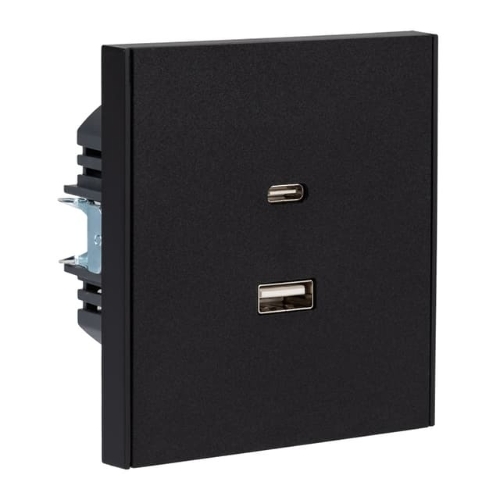 Розетка Kranz STRONG USB-A+Type-C 3А с функцией быстрой зарядки антрацит