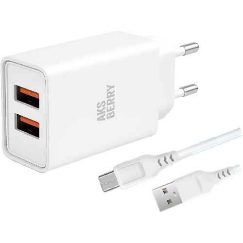 Зарядное устройство Aksberry СЗУ T38 2 USB 2.4A + MicroUSB белый