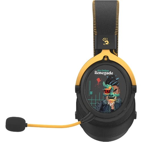 Гарнитура Bloody MR595 Renegade чёрный, беспроводная + проводная, Bluetooth/радиоканал/USB-C, до 135 ч, подсветка, съёмный микрофон