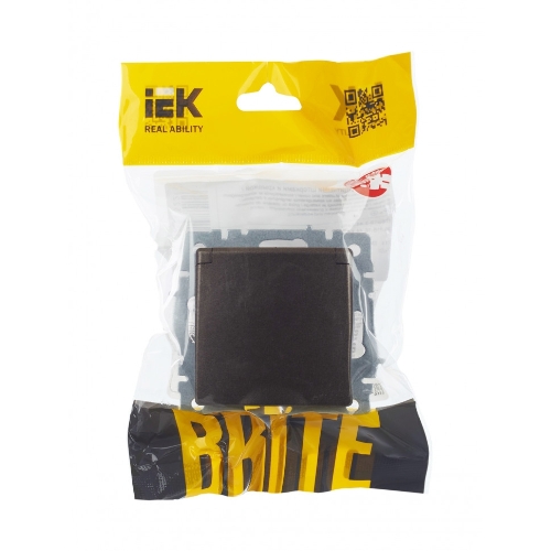Розетка 1-местная IEK BRITE РСбш10-3-44-БрТБ с заземлением, с защитными шторками и крышкой, 16А, IP44, темная бронза