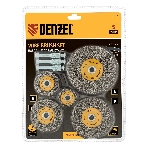 Набор щеток для дрели Denzel 5 Плоских 25-38-50-63-75 мм, шпилька, нерж. вит. проволока