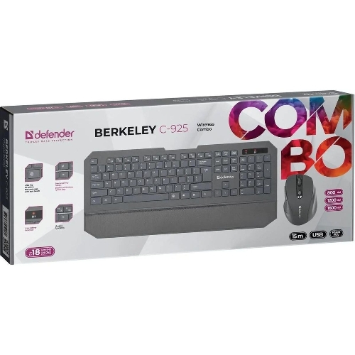Комплект клавиатура+мышь Defender Berkeley C-925 беспроводной, USB, 1600 DPI, чёрный