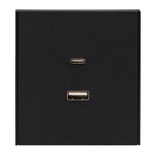 Розетка Kranz STRONG USB-A+Type-C 3А с функцией быстрой зарядки антрацит