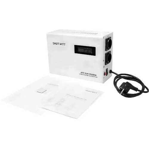 Настенный стабилизатор напряжения SMARTWATT AVR SLIM 1500RW (100W - 260W, 1500VA, 1.5 кВт, 50 Гц, розеток - 2, LED-диспл