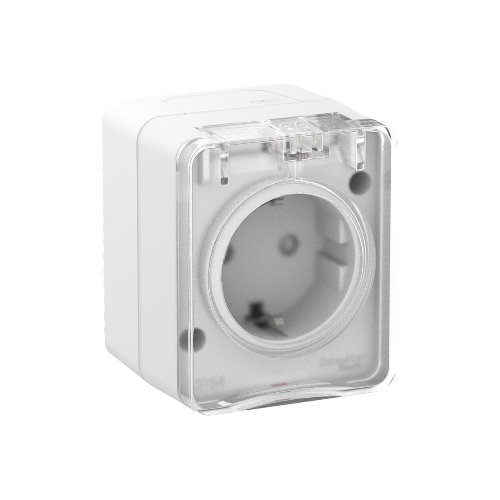 Розетка 1-м ОП AtlasDesign Profi54 16А IP54 250В с заземл. защ. шторки белый SchE ATN540145