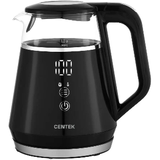 Чайник Centek CT-0019, 1100 Вт, стекло, черный и серебристый