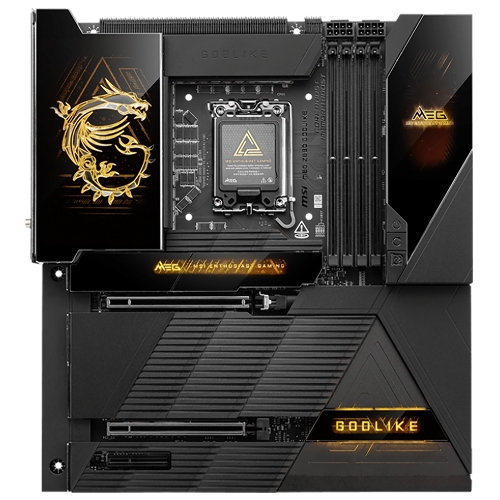 Материнская плата MSI MEG Z890 GODLIKE, LGA1851, Intel Z890, 4xDDR5, 4xSATA, 8xM.2, 2xPCIe 5.0 x16, 1xPCIe 4.0 x4, 2xThunderbolt 4 (40Gbps), 1x10G LAN, 1x5Gb LAN, Wi-Fi 7, Bluetooth 5.4, 5xUSB-C 10Gbps, 1xUSB-C 20Gbps, 8xUSB-A 10Gbps, 4xUSB-A 5Gbps, 4xUSB-A 2.0, 1xS/PDIF, 2x3.5 мм, 7.1, E-ATX