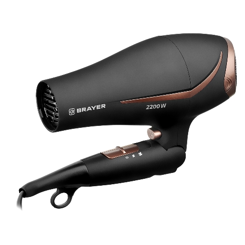Фен BRAYER BR3000BN черный/розовое золото, 2200 Вт, компактный
