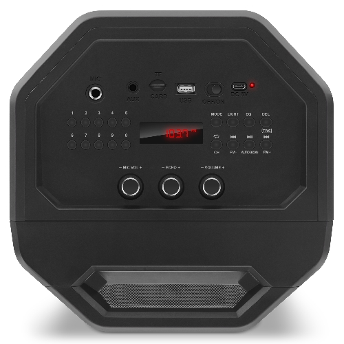 Мобильные колонки SVEN PS-655 2.0 черные (2x25W, mini Jack, USB Type-C, USB flash, Bluetooth, FM, micro SD, ПДУ, LED экран, 4400 мA, RGB подсветка)