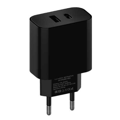 Сетевое зарядное устройство Maxvi CHL-602PD 30W, 6A, QC 3.0, 1xUSB-A, 1xUSB-C, черный