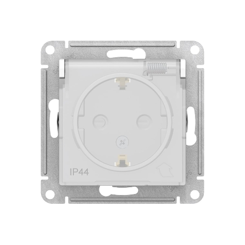 Механизм розетки 1-м СП AtlasDesign AQUA с заземл. защ. шторки с защ. крышкой 16А IP44 белый, SchE ATN440146