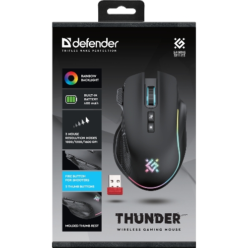 Мышь беспроводная Defender Thunder GM-213 черный, 1600 dpi, радиоканал, USB, кнопки - 8