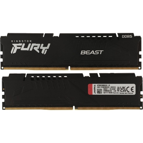 Оперативная память Kingston Fury Beast, DDR5, 32Gb (2x16Gb), 6000MHz, CL36, DIMM, с радиатором, черный