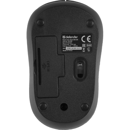 Мышь беспроводная Defender Datum MM-285 черный, 1600 dpi, радиоканал, USB, кнопки - 3