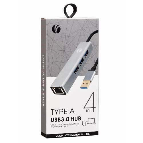 Переходник VCOM USB 3.0 -->RJ-45 1000Mbps+3 USB3.0, Aluminum Shell, 0.2м DH312A