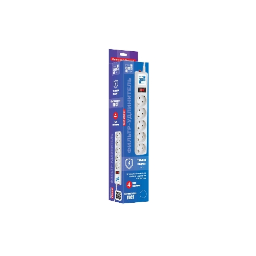 Фильтр-удлинитель, PC 0,5 м 5 р, бел. 10А, SPG-B-0,5M-WHITE