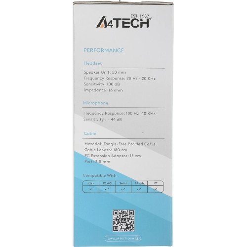 Гарнитура A4Tech Fstyler FH200i серый, проводная