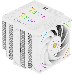 Кулер для процессора Thermalright Phantom Spirit 120 Digital SNOW (4-pin PWM, LED temp., 160mm, Ni/CU, 7x6mm, ARGB, 2x120mm, 69CFM, 27dBA, 2150RPM, S: 1851, 1700, 1200, 115X, AM5, AM4, white)