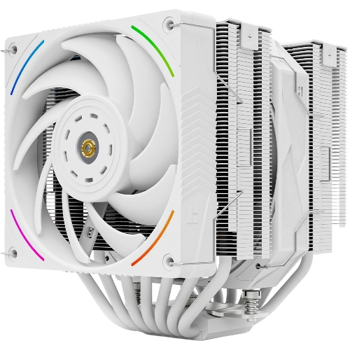 Кулер для процессора Thermalright Royal Pretor 130 Ultra White (4-pin PWM, 158mm, Ni/Cu, 7x6mm, 1x120mm ARGB +1x130mm, 69CFM/81.88CFM, 27dBA/28.3dBA, 2150RPM/1750RPM, S: 1200, 1700, 1851, 115X, 2011, 2066, AM4, AM5, white)