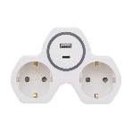 Двойник Rexant электрический (разветвитель) 16А с/з + USB-A + USB-C с защитными шторками, белый