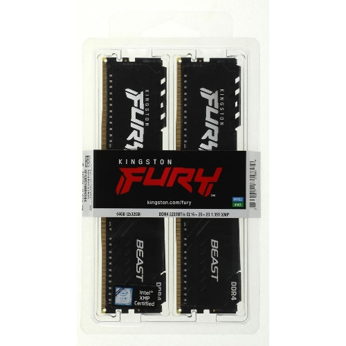 Оперативная память Kingston Fury Beast, DDR4, 64GB (2x32GB), 3200MHz, CL16, DIMM, черный