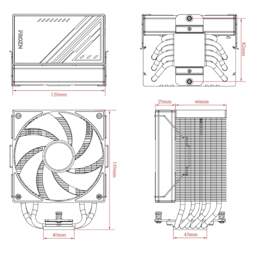 Кулер для процессора ID-COOLING FROZN A610 черный 120мм алюминий/медь 2000rpm 30db 4-pin 250W 155мм