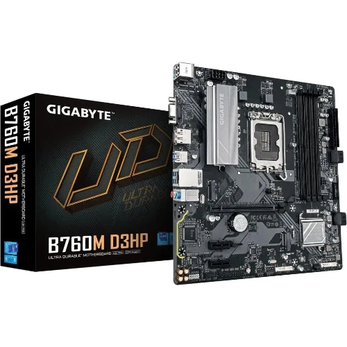 Материнская плата Gigabyte B760M D3HP DDR5, LGA 1700, Intel B760, 4xDDR5, 4xSATA, 2xM.2, 1xPCIe 4.0 x16, 1xPCIe x1, 1xHDMI, 1xVGA, 1xDP, 1x 1Gb LAN, 3xUSB-A 3.2 Gen 1, 2xUSB-A 2.0, 3x3.5 мм, 7.1, mATX
