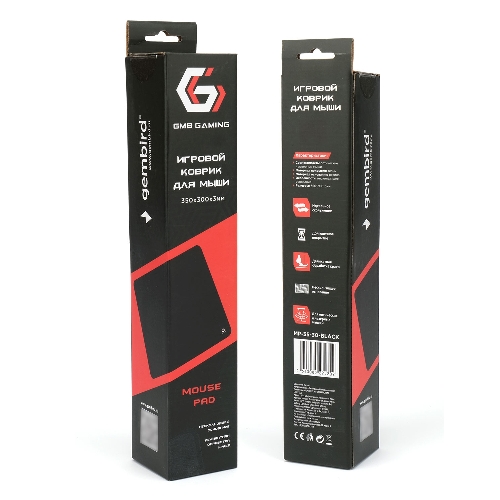 Коврик для мыши Gembird MP-35-30-BLACK, черный, 350х300х3мм, ткань/резина, оверлок, коробка