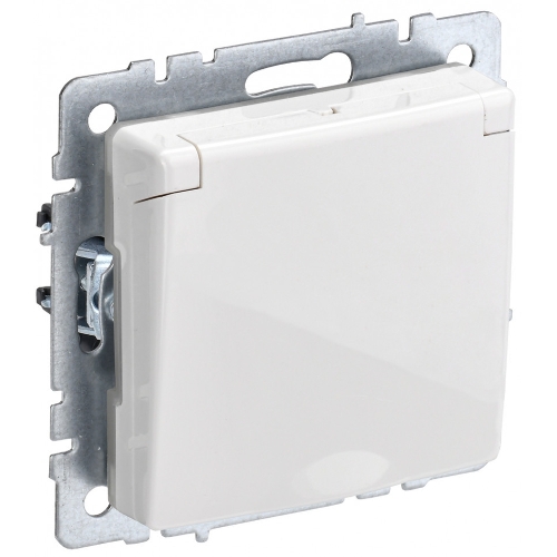 Розетка 1-местная IEK BRITE РСбш10-3-БрБ (BR-R16-16-K01) с заземлением, с защитными шторками и крышкой, 16А, IP20, белый