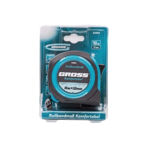 Рулетка Gross 32564 Komfortabel, 10 м х 25 мм обрезиненный корпус