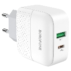 Сетевое зарядное устройство BOROFONE BA46A Premium, один порт USB, один порт Type-C, PD, 18W, 5V, 3.0A, белый