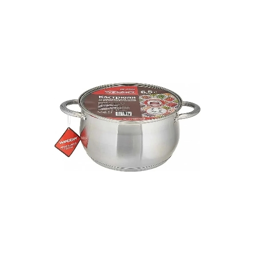Кастрюля WEBBER BE-355/2 6,5 л, 24 см, из нержавеющей стали со стеклянной крышкой