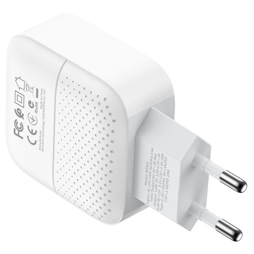 Сетевое зарядное устройство BOROFONE BA46A Premium, один порт USB, один порт Type-C, PD, 18W, 5V, 3.0A, белый