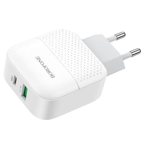 Сетевое зарядное устройство BOROFONE BA46A Premium, один порт USB, один порт Type-C, PD, 18W, 5V, 3.0A, белый