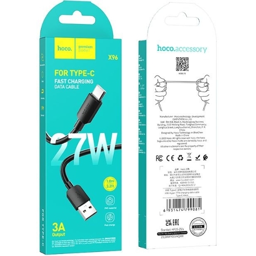 Кабель Hoco X96 Hyper 27W TYPE-C USB (m)-USB Type-C (m) 1м черный коробка