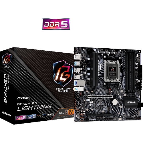 Материнская плата ASRock B650M PG Lightning, AM5, AMD B650, 4xDDR5, 4xSATA, 3xM.2, 1xPCIe 3.0 x4, 1xPCIe 4.0 x16, 1xDP, 1xHDMI, 1x2.5Gb LAN, 1xUSB 3.2 Gen 2, 2xUSB 3.2 Gen 1, 4xUSB 2.0, 3x3.5 мм, 7.1, Micro-ATX