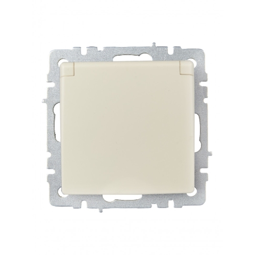 Розетка 1-местная IEK BRITE РСбш10-3-БрКр (BR-R16-16-K10) с заземлением, с защитными шторками и крышкой, 16А, IP20, бежевый